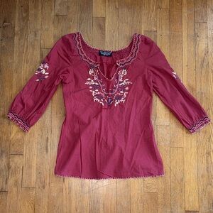 Chic Embroidered Maroon Blouse